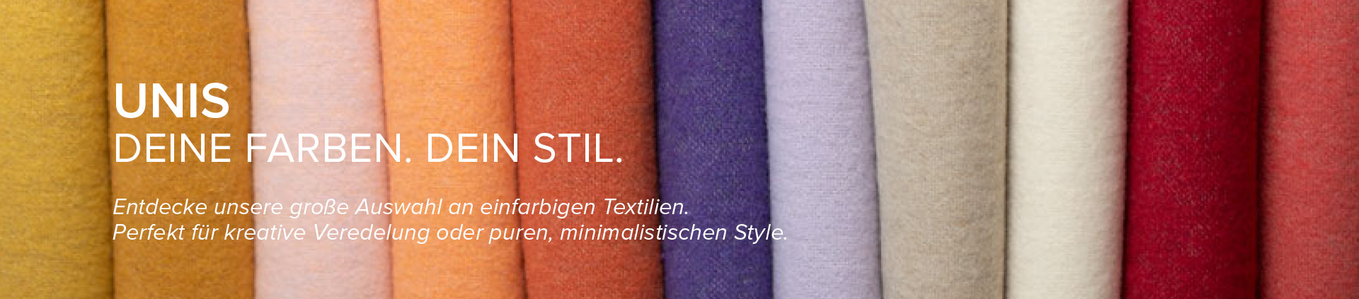 Header David Fussenegger Unis Collection mit buntem Stoff Hintergrund